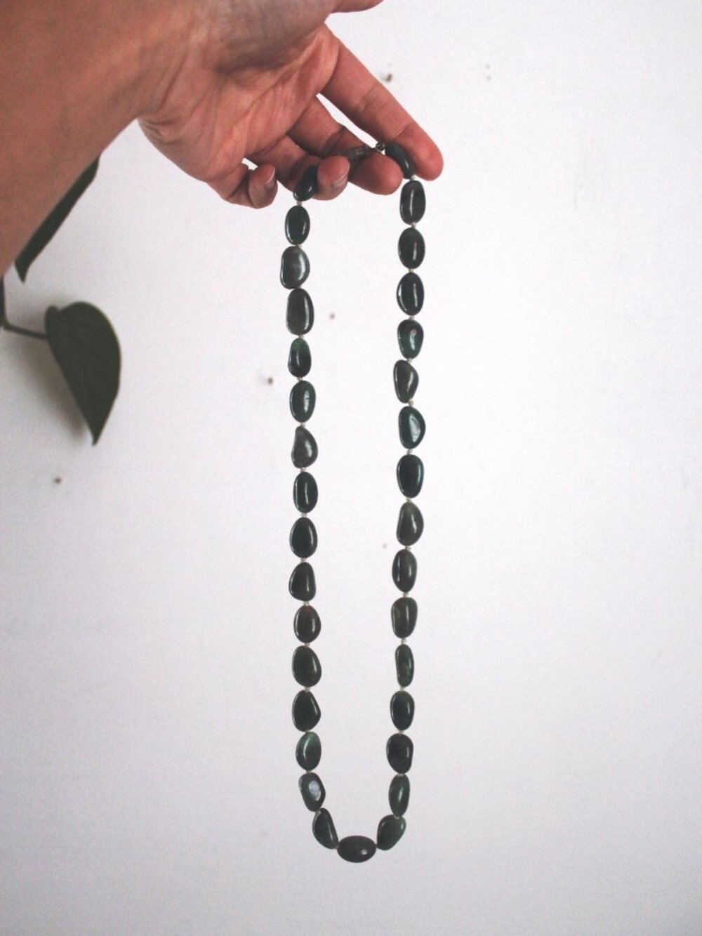 Vintage Green Aventurine Stone Beaded Necklace Nugget Hand Knotted Long Barrel C - Picture 5 of 8